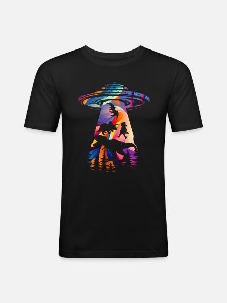 Alien Dinosaur UFO Abduction - Men's Slim Fit T-Shirt - black