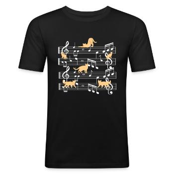 Gatos jugando con la nota musical gato - Camiseta ajustada hombre - negro - delante - Nik (191cm)