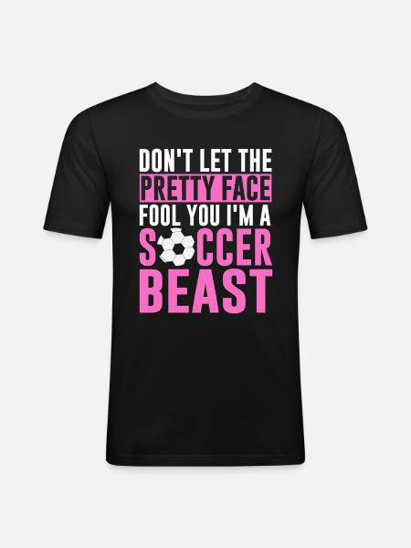 Voetbal, Meisje, Tiener, Voetbalminnaar, Speler - Mannen slim fit T-shirt - zwart