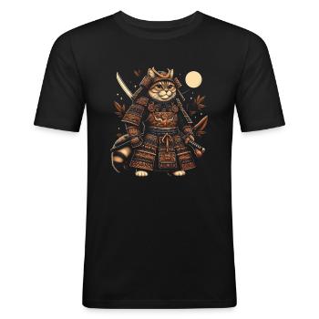 Japanese Samurai Cat Warrior Retro Ninja - Men's Slim Fit T-Shirt - black - Front - Nik (191cm)