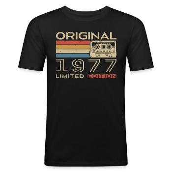 Cadeau Anniversaire 1977 Rétro 1977 - Vintage 1977 - T-shirt près du corps Homme - noir - Devant - Nik (191cm)