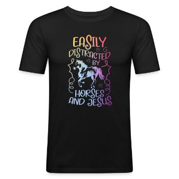 Jesus Und Pferde Reiten Reitreit - Männer Slim Fit T-Shirt - Schwarz - Vorne - Nik (191cm)