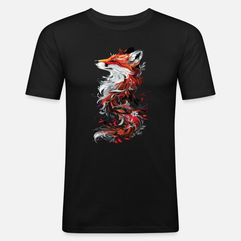 Majestetisk Red Fox-blomsterdesign - Slim Fit T-skjorte for menn - svart