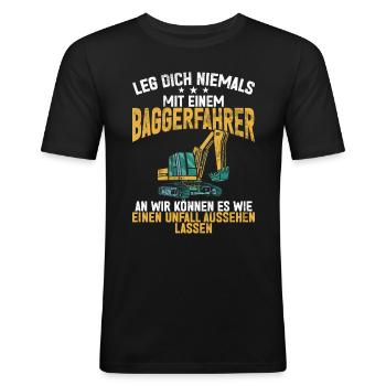 Baggerfahrer Lustige Bauarbeiter Beruf Excavator - Männer Slim Fit T-Shirt - Schwarz - Vorne - Nik (191cm)