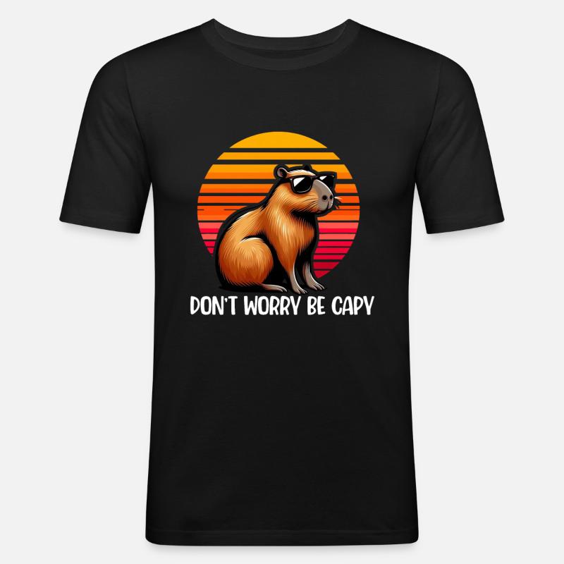 Don't worry, be capy cute capybara - Men's Slim Fit T-Shirt - black