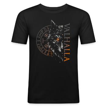 Valhalla Loup Dieux Nordiques Boussole Viking - T-shirt près du corps Homme - noir - Devant - Nik (191cm)