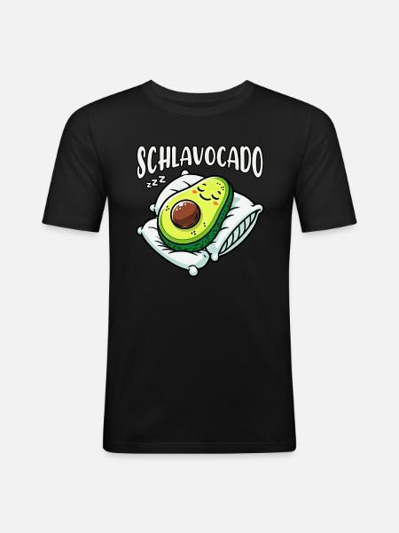 Schlavocado Avocado Slaapliefhebber Kawaii Avocado - Mannen slim fit T-shirt - zwart