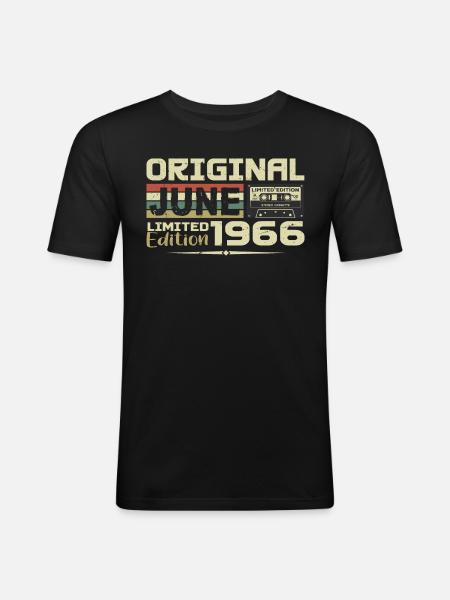 June 1966 Vintage Born In June 1966 Birthday - Men's Slim Fit T-Shirt - black