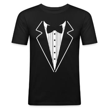 Costume, Business Fly Tie Smoking Party - T-shirt près du corps Homme - noir - Devant - Nik (191cm)