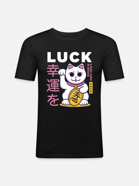 Lucky Cat Good Luck - Men's Slim Fit T-Shirt - black