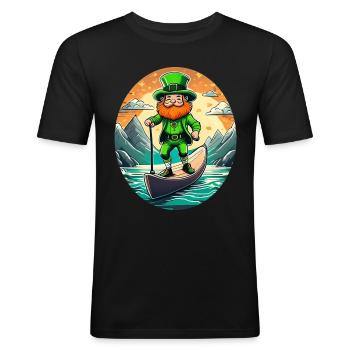 St. Patrick's Day Kleeblatt Stand Up Paddle SUP - Männer Slim Fit T-Shirt - Schwarz - Vorne - Nik (191cm)