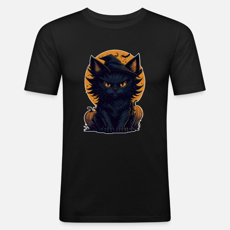 Chat Chat Noir Halloween - T-shirt près du corps Homme - noir