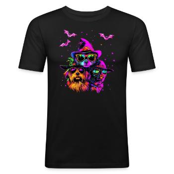 Halloween coole Hunde und Katze Brille, Neonfarbe - Männer Slim Fit T-Shirt - Schwarz - Vorne - Nik (191cm)