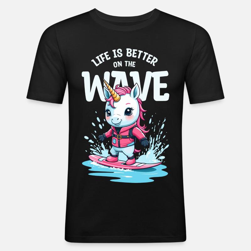 Wakeboard Einhorn - Männer Slim Fit T-Shirt - Schwarz