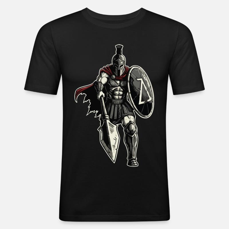 Veteran Spartan Combat Spear Shield Maskottchen - Männer Slim Fit T-Shirt - Schwarz