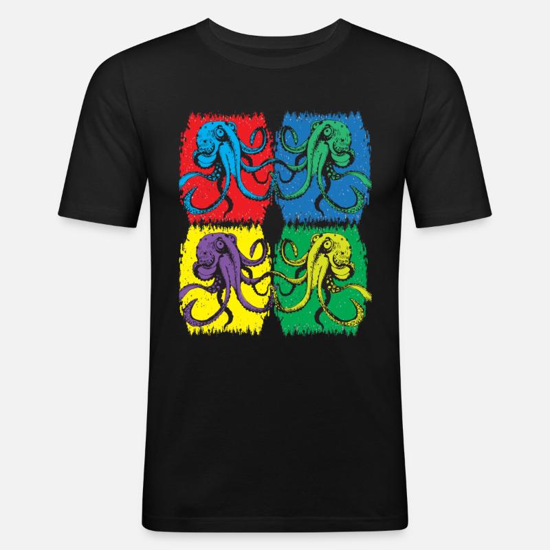 Octopus Pop Art - Männer Slim Fit T-Shirt - Schwarz