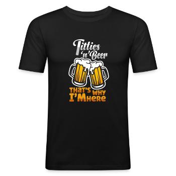 Bierliebhaber Design | I love Titties and Beer - Männer Slim Fit T-Shirt - Schwarz - Vorne - Nik (191cm)