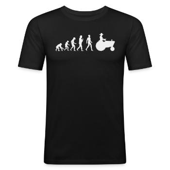 Evolution drôle : Du singe au conducteur de tracteur - T-shirt près du corps Homme - noir - Devant - Nik (191cm)