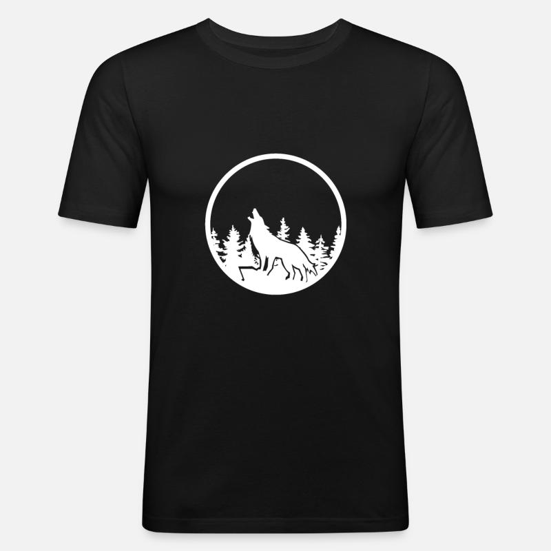 Heulender Wolf - Männer Slim Fit T-Shirt - Schwarz