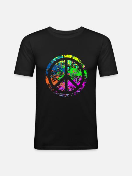Peace - Farben - Männer Slim Fit T-Shirt - Schwarz