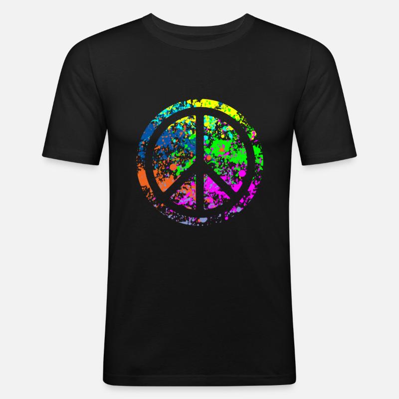 Peace - Farben - Männer Slim Fit T-Shirt - Schwarz