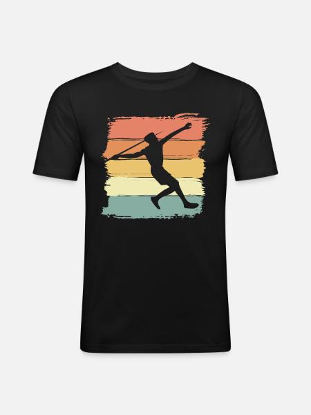 Speerwurf retro - Männer Slim Fit T-Shirt - Schwarz