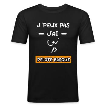 je peux pas j'ai pelote basque cadeau pelote - T-shirt près du corps Homme - noir - Devant - Nik (191cm)
