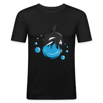Jeu de baignade Motif baleine Mer Océan Amoureux des baleines - T-shirt près du corps Homme - noir - Devant - Nik (191cm)