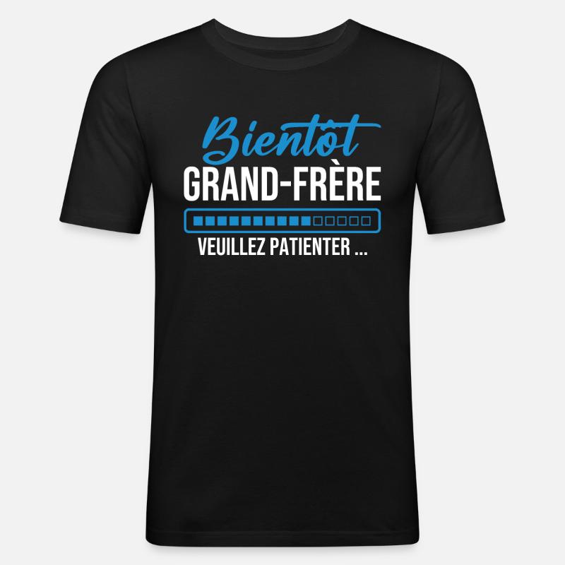Bald großer Bruder, bitte warten - Männer Slim Fit T-Shirt - Schwarz