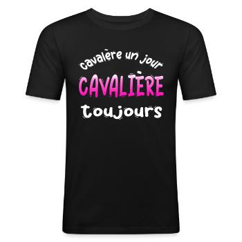 CAVALIERE JOUR CHEVAL TOUJOURS CADEAU HUMORISTIQUE - T-shirt près du corps Homme - noir - Devant - Nik (191cm)