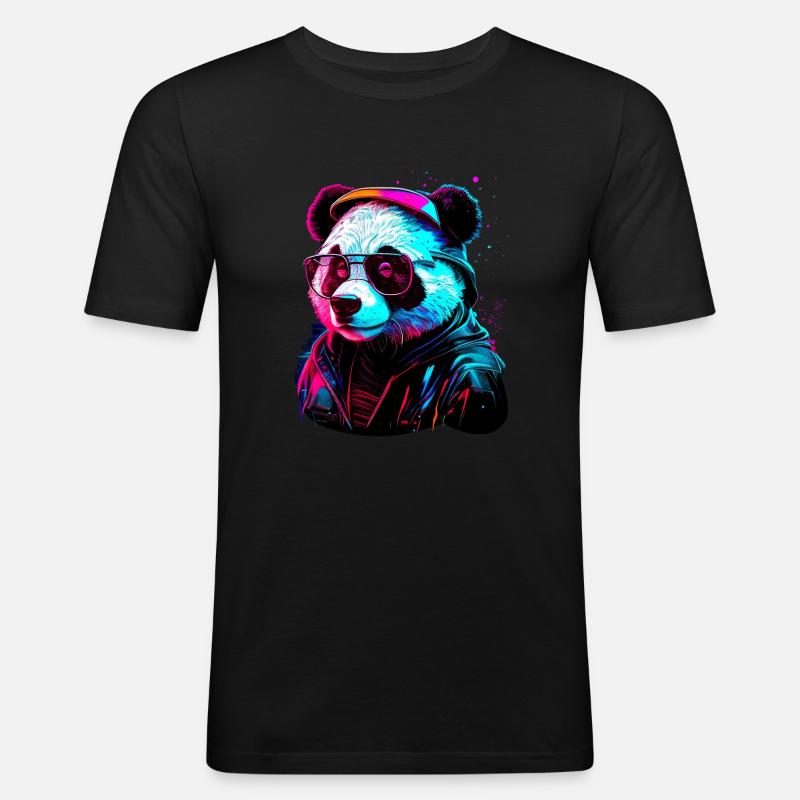 Panda-Hipster - Männer Slim Fit T-Shirt - Schwarz