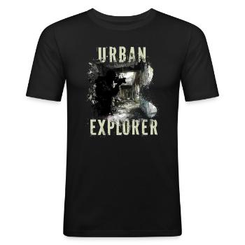 Urban Explorer - Männer Slim Fit T-Shirt - Schwarz - Vorne - Nik (191cm)