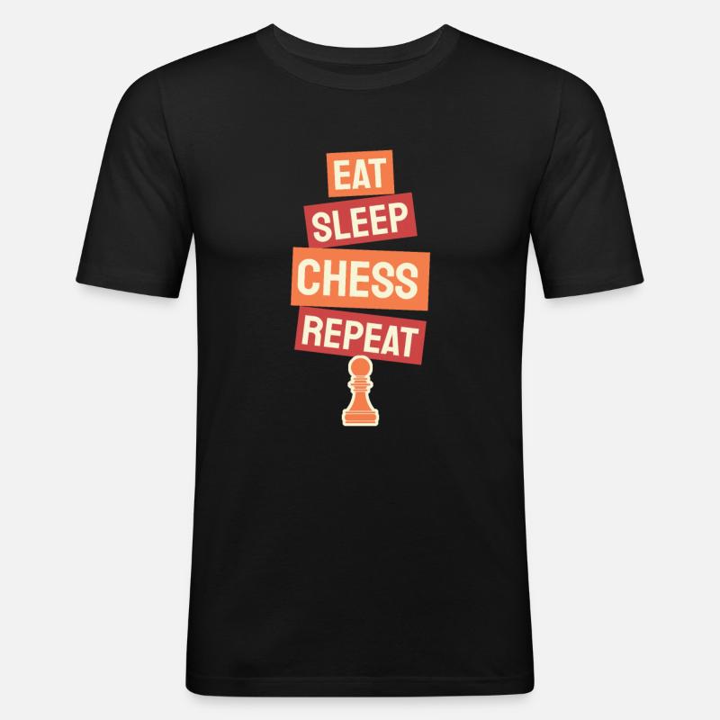 Eat Sleep Chess Repeat - Männer Slim Fit T-Shirt - Schwarz