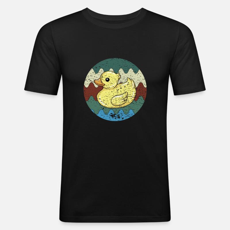 Badeente Retro - Männer Slim Fit T-Shirt - Schwarz