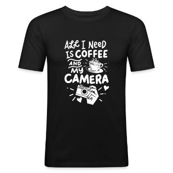 Fotografie - Männer Slim Fit T-Shirt - Schwarz - Vorne - Nik (191cm)