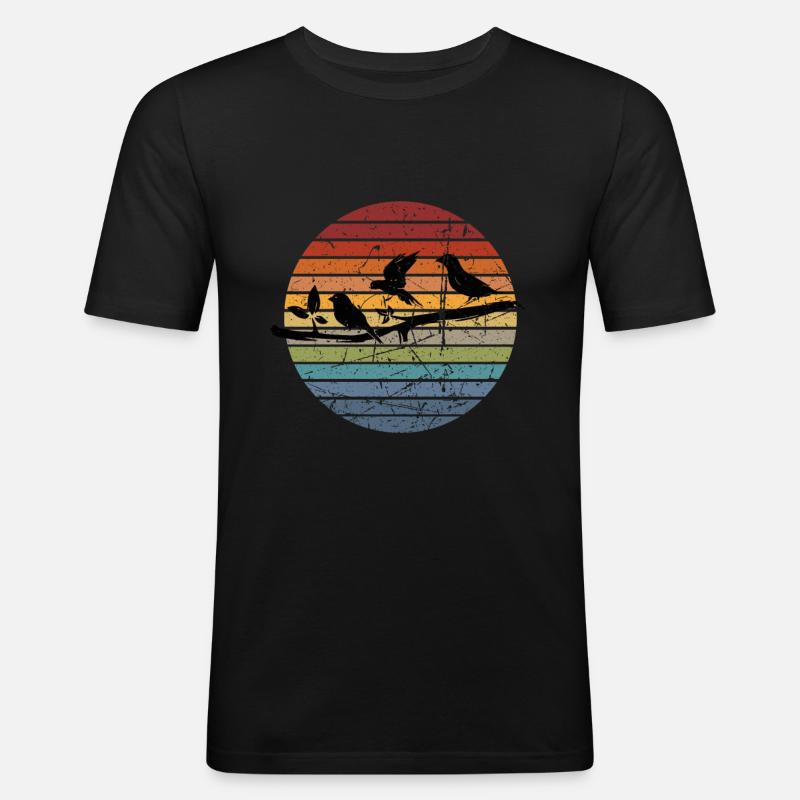 Vogelbeobachtung Retro - Männer Slim Fit T-Shirt - Schwarz