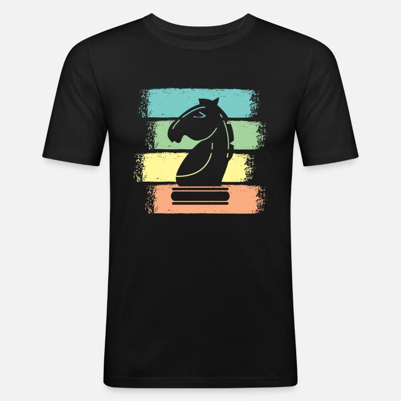 Schach Pferd Schachfiguren Retro - Männer Slim Fit T-Shirt - Schwarz