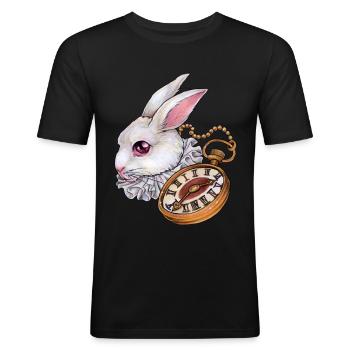 Weißes Kaninchen Hase mit Taschenuhr Alice Style - Männer Slim Fit T-Shirt - Schwarz - Vorne - Nik (191cm)