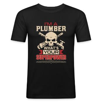 PLOMBIER - T-shirt près du corps Homme - noir - Devant - Nik (191cm)