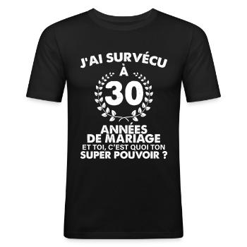 30 ans de mariage homme marié noces de perle - T-shirt près du corps Homme - noir - Devant - Nik (191cm)