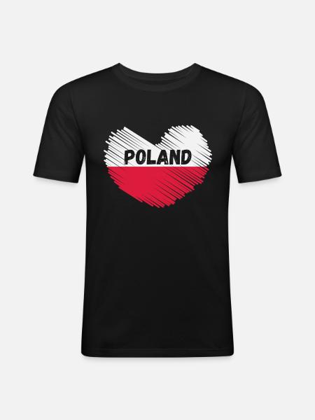 Poland Flag in heart shape - Men's Slim Fit T-Shirt - black