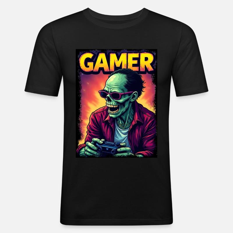 Zombie Gamer mit Controller - Männer Slim Fit T-Shirt - Schwarz