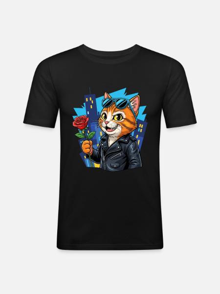 Sej kat med rose – Charm Offensive! - Herre Slim Fit T-Shirt - sort