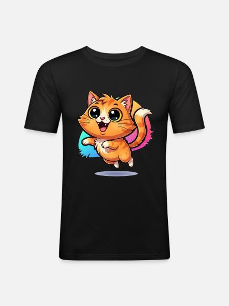 Fluffy budbringer af held og lykke: Sød kat med googly øjne - Herre Slim Fit T-Shirt - sort