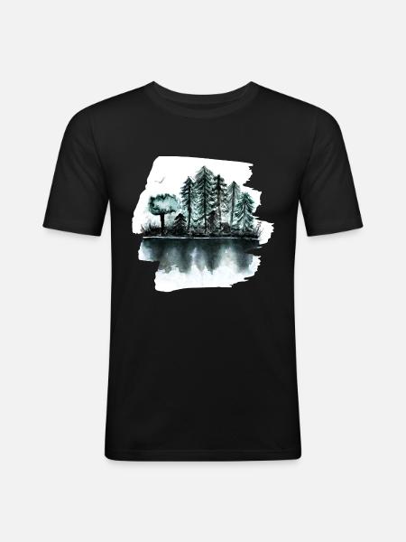 Wald - Männer Slim Fit T-Shirt - Schwarz