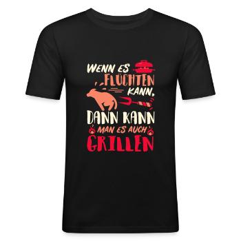 Wenn es flüchten kann, kann man es auch GRILLEN - Männer Slim Fit T-Shirt - Schwarz - Vorne - Nik (191cm)