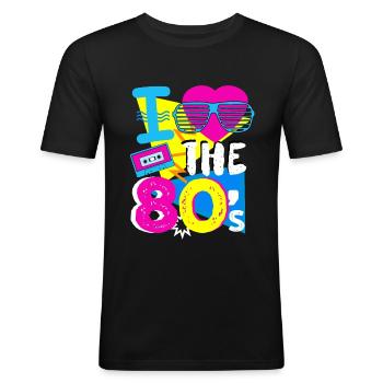I love the 80s - 80s retro music gift - Men's Slim Fit T-Shirt - black - Front - Nik (191cm)