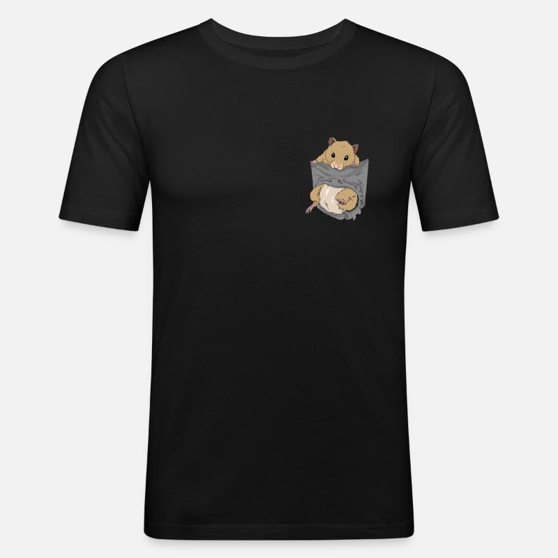 Hamster in Brusttasche - Männer Slim Fit T-Shirt - Schwarz