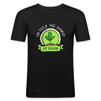 go vegan - Men's Slim Fit T-Shirt - black - Front - Nik (191cm)