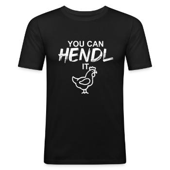 Bayerischer Spruch Lustig Hendl - Männer Slim Fit T-Shirt - Schwarz - Vorne - Nik (191cm)